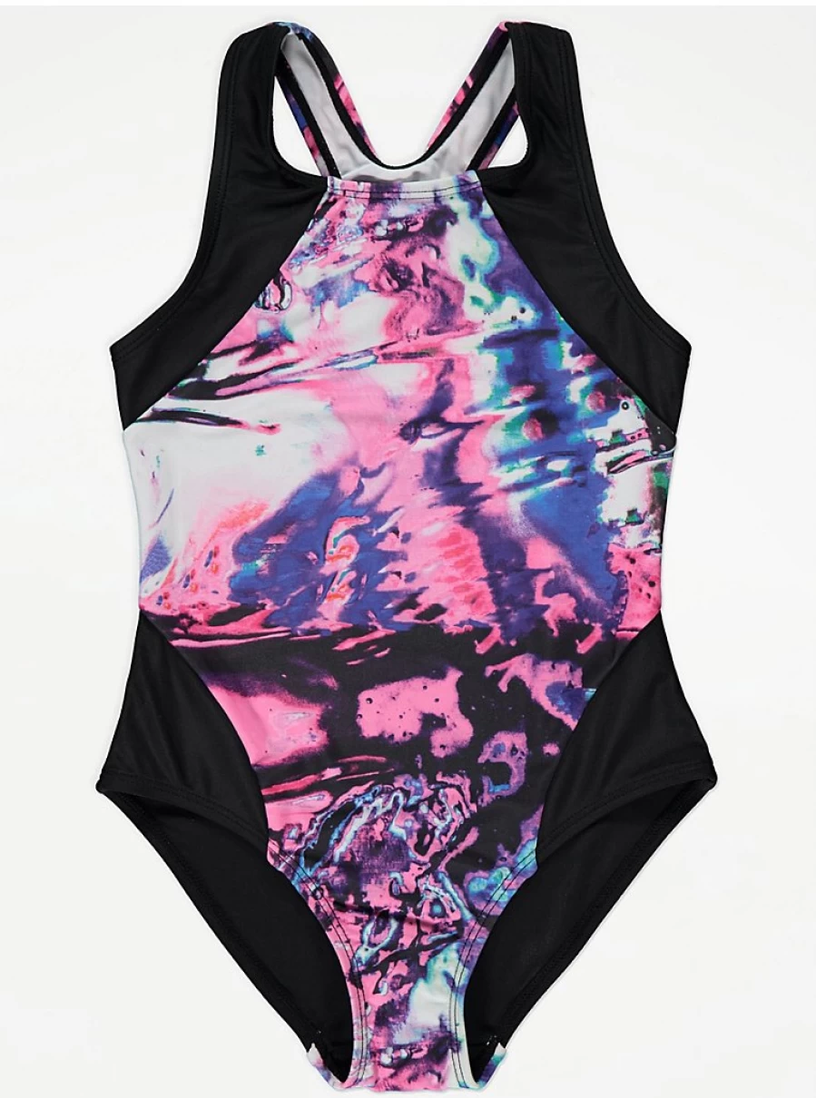 "George at Asda Girls' Printed Colour Block Swimsuit Reviews | Kids Swimwear"