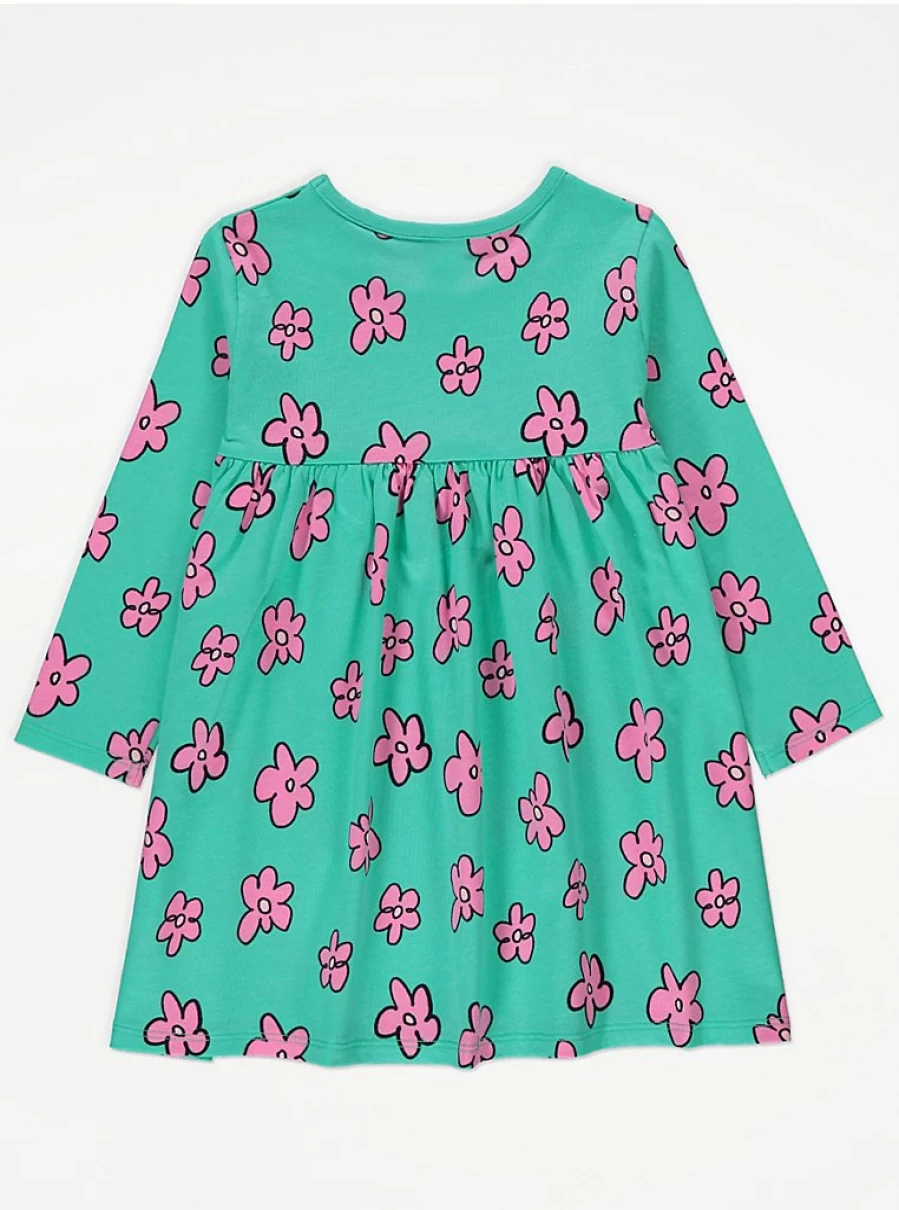 "George at Asda Girls' Bright Green Daisy Print Long Sleeve Dress – Kids Fashion Review"