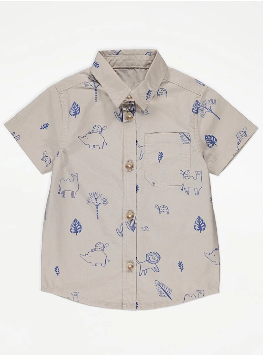 "George at Asda Boys' Stone Jungle Animal Print Short Sleeve Shirt – Kids' Casual Top Review"