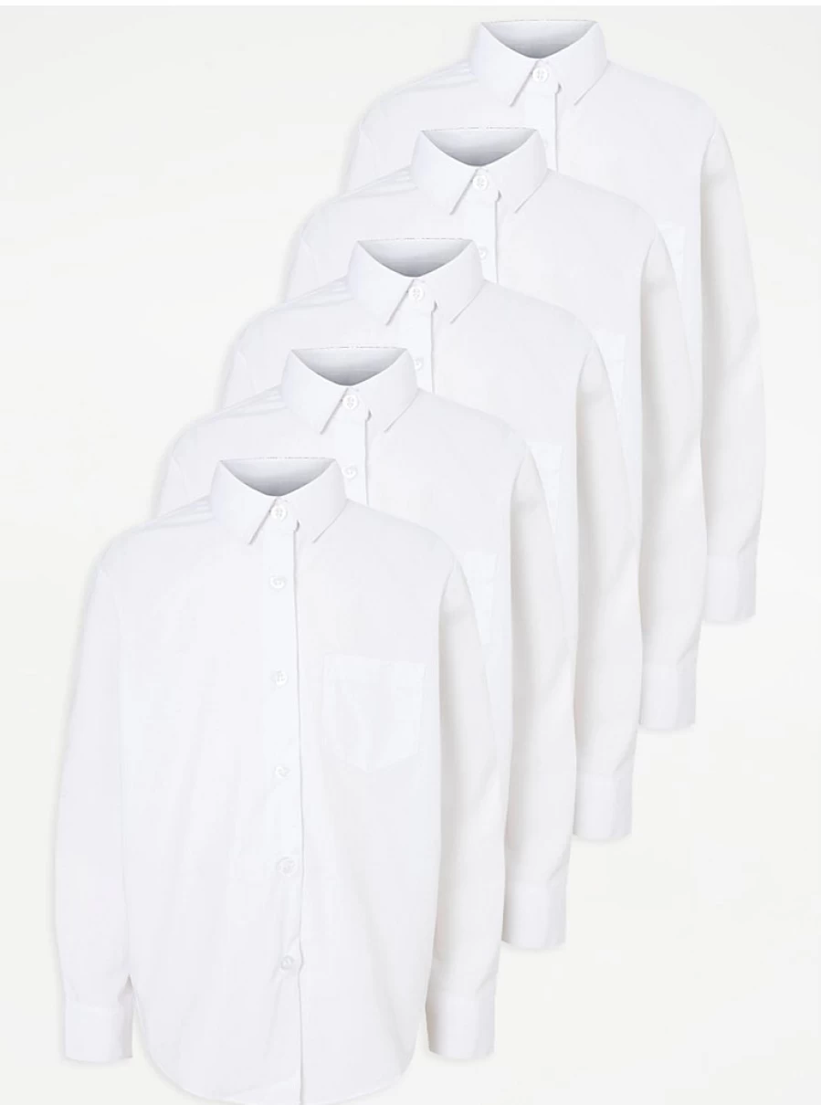 "George at Asda Girls' 5-Pack White Long Sleeve School Shirts for Uniform"