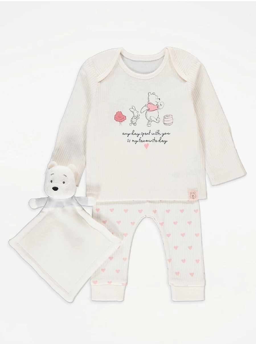 George at Asda Baby Winnie The Pooh Ribbed Pyjama Set with Comforter - Disney Sleepwear & Bedding Gift