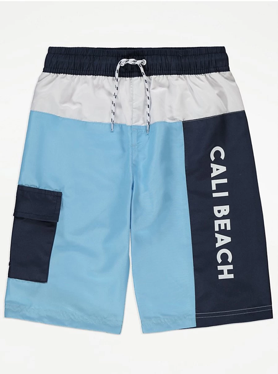 "George at Asda Boys' Blue Colour Block Cargo Board Shorts – Kids' Comfort & Style"