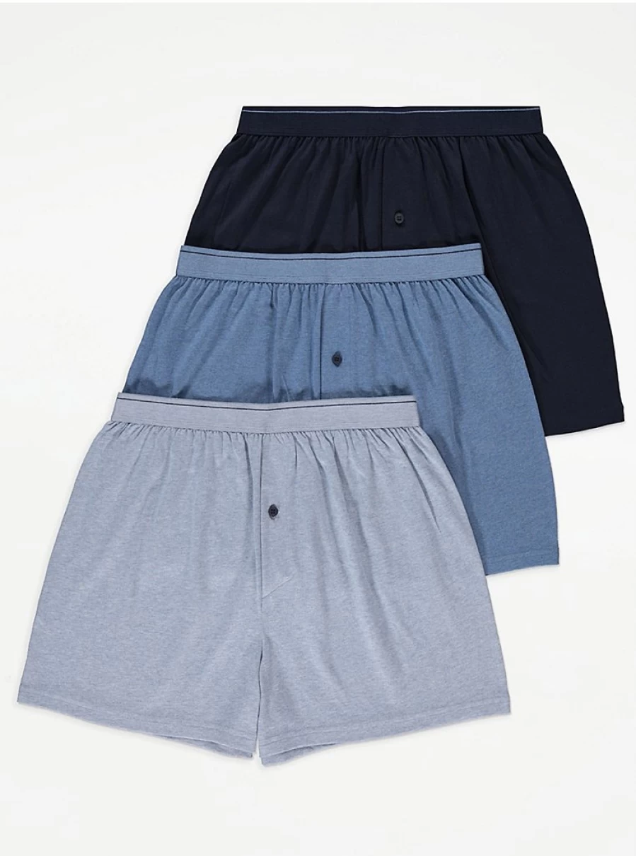 "George at Asda Men's Blue Loose Fit Boxer Shorts 3-Pack | Comfortable Multi-Pack Underwear"