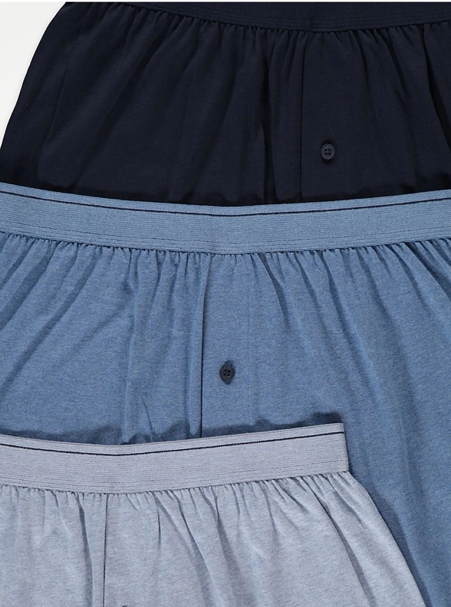"George at Asda Men's Blue Loose Fit Boxer Shorts 3-Pack | Comfortable Multi-Pack Underwear"