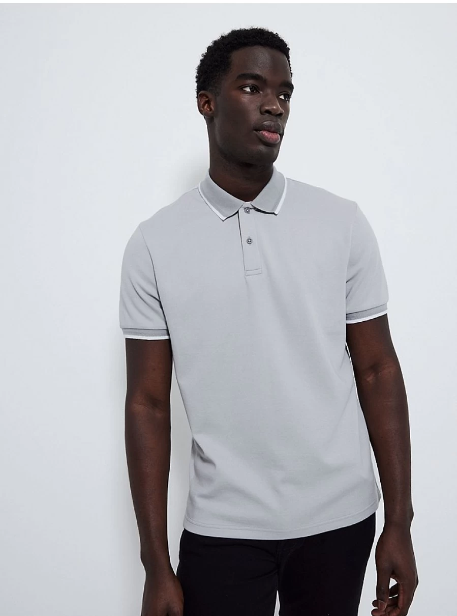 "George at Asda Men's Light Grey Cotton Blend Polo Shirt – Comfort & Style"