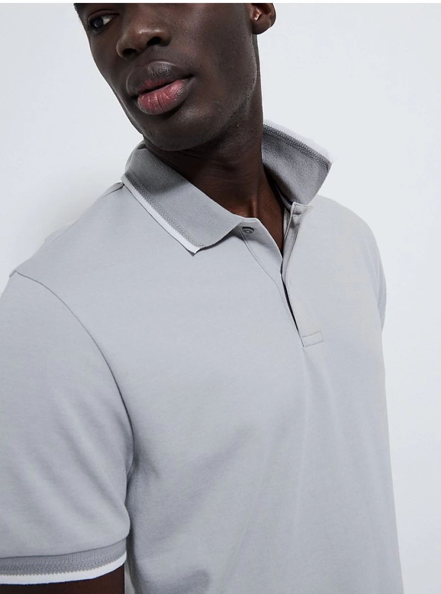 "George at Asda Men's Light Grey Cotton Blend Polo Shirt – Comfort & Style"