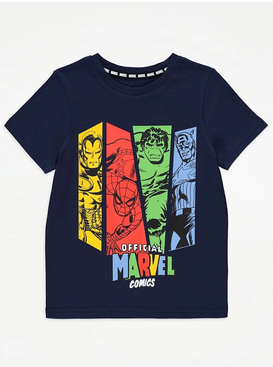 Marvel Superhero Graphic T-Shirt for Boys - Navy Blue Kids Tee | George at Asda