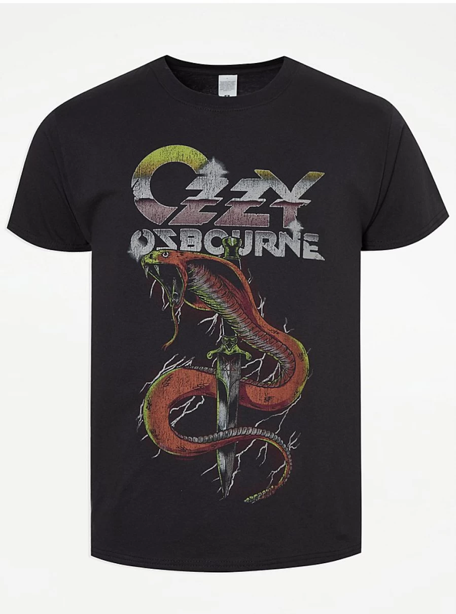 "George at Asda Men's Ozzy Osbourne Black Faded Snake Graphic T-Shirt"