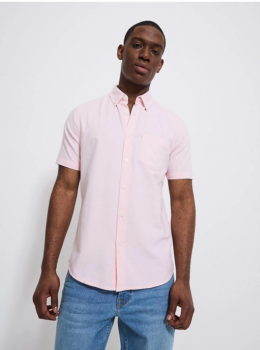 Men's Pale Pink Short Sleeve Oxford Shirt - Regular Fit by George at Asda