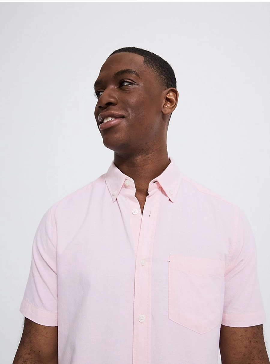 Men's Pale Pink Short Sleeve Oxford Shirt - Regular Fit by George at Asda