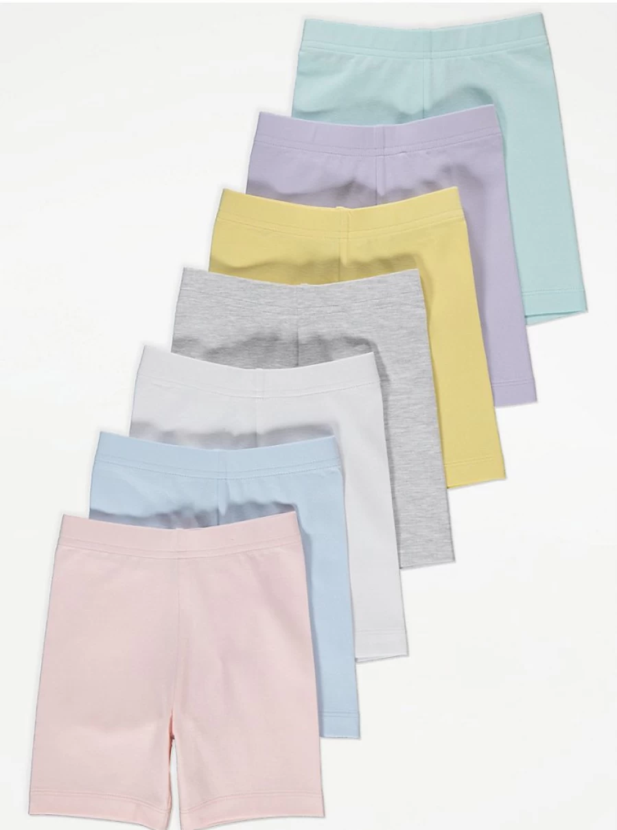"George at Asda Girls' Pastel Cycling Shorts 7-Pack | Soft Comfort Bike Shorts for Kids"