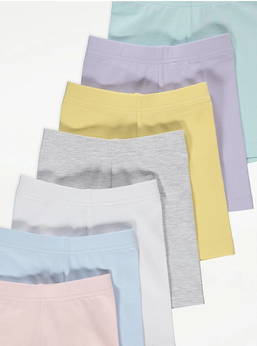 "George at Asda Girls' Pastel Cycling Shorts 7-Pack | Soft Comfort Bike Shorts for Kids"