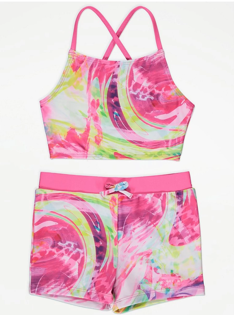 "George at Asda Girls Pink Swirl Rash Guard Swim Top and Shorts Set – Kids Swimwear Review"
