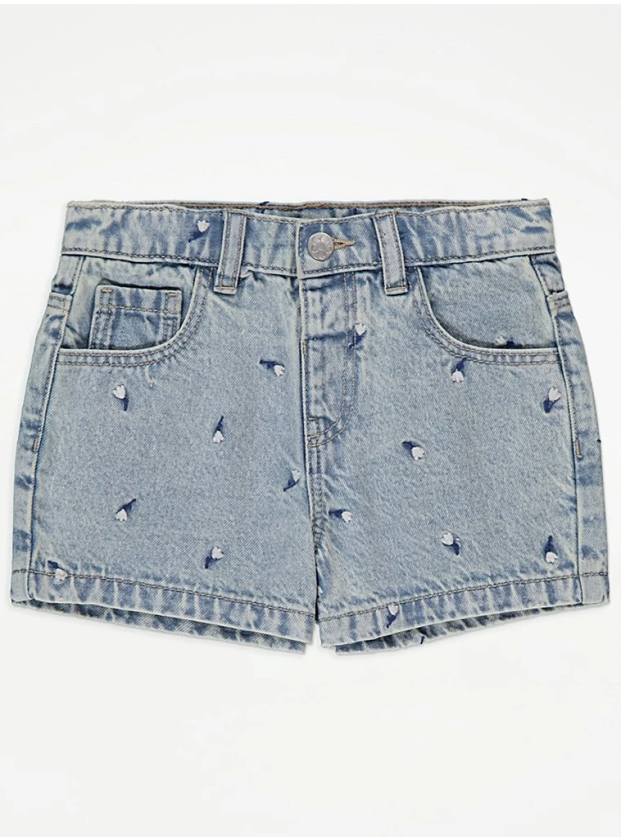 Girls' Light Blue Embroidered Flower Denim Shorts | George at Asda | Kids' Fashion
