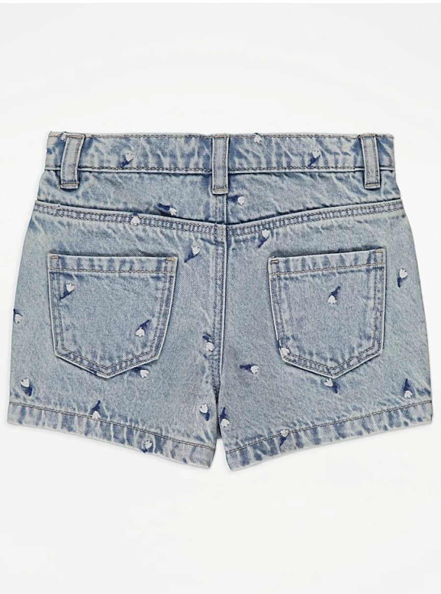 Girls' Light Blue Embroidered Flower Denim Shorts | George at Asda | Kids' Fashion