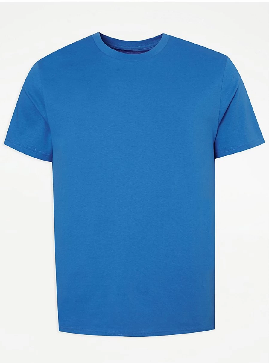 George at Asda Men's Cobalt Blue Crew Neck Cotton T-Shirt – Comfort Fit Casual Tee