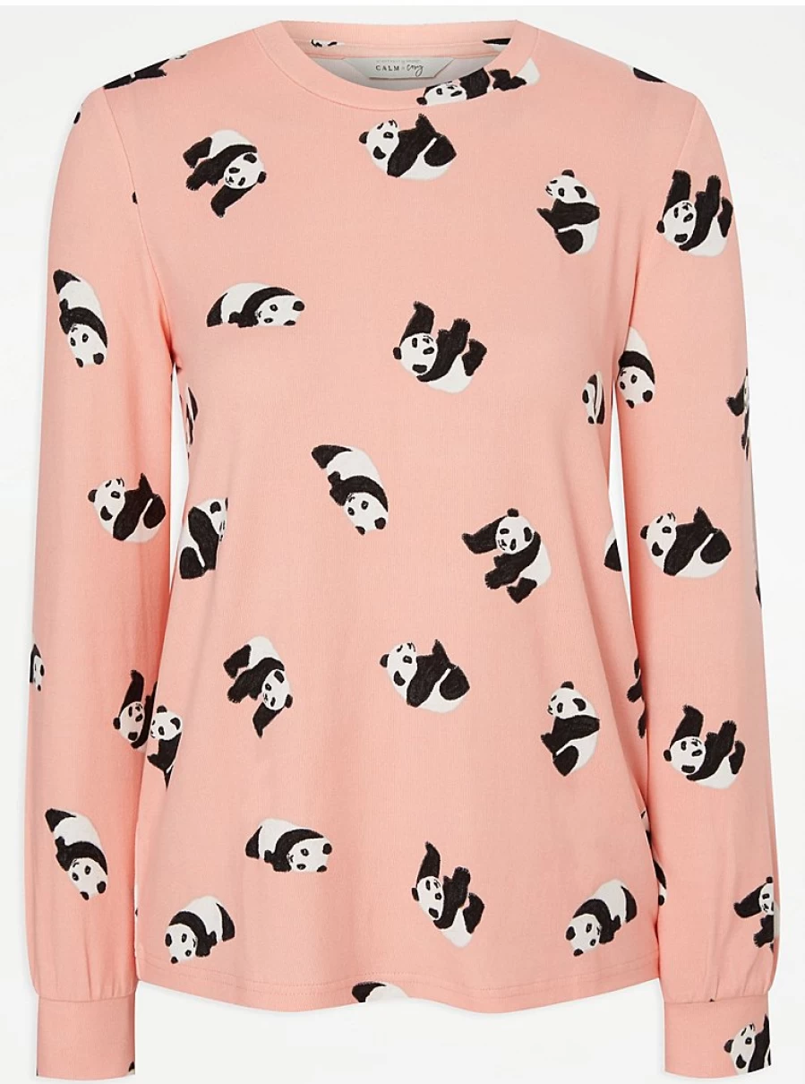 "George at Asda Pink Panda Brushed Knit Long Sleeve Pyjamas | Women's Soft Winter Nightwear"