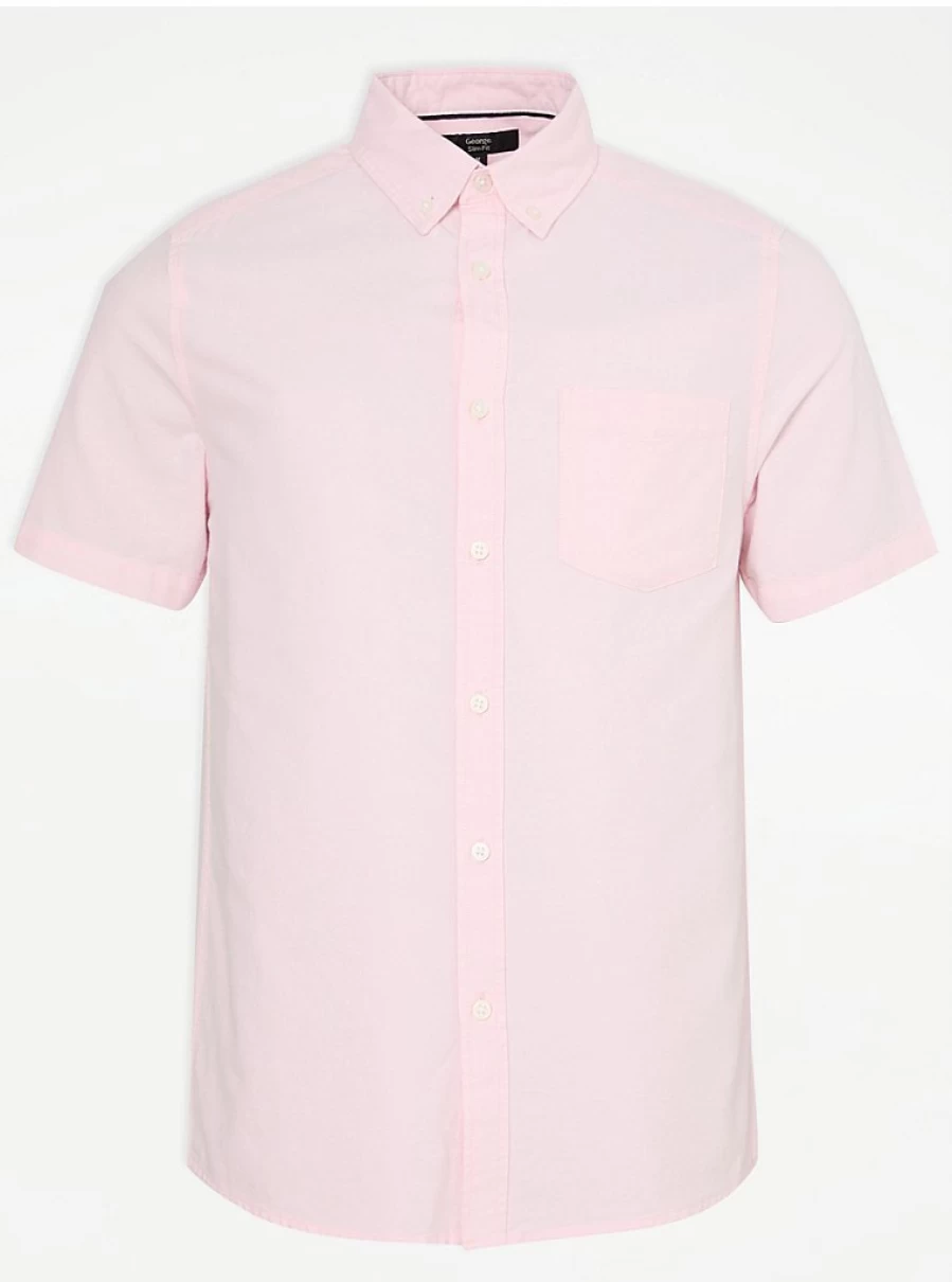 Men's Light Pink Slim Fit Short Sleeve Oxford Shirt by George at Asda