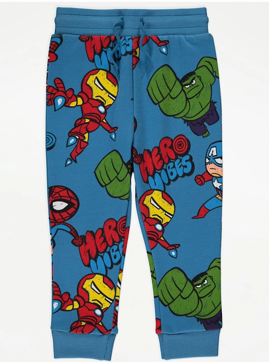 "George at Asda Boys' Marvel Blue Superhero Joggers – Kids' Comfortable Hero-Themed Pants"