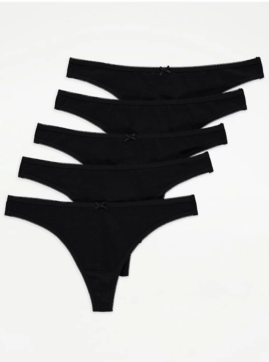 "George at Asda Black Thongs 5-Pack | Comfortable Lingerie Multipack | Women's Underwear"