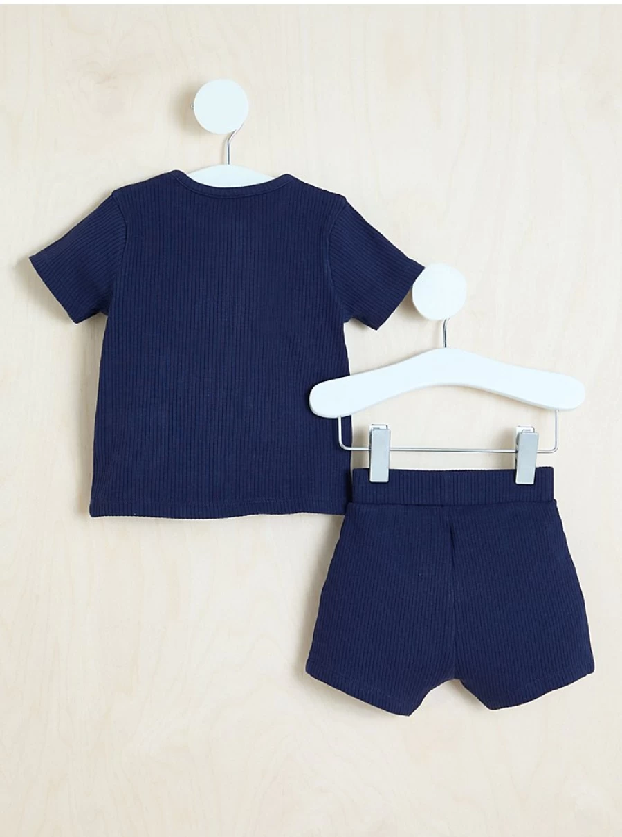 "George at Asda Boys Navy Ribbed Jersey Button Neck Top and Shorts Outfit – Billie Faiers Collection"