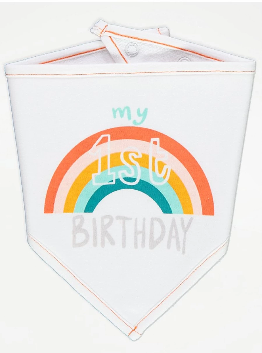 "My 1st Birthday Rainbow Dribble Bib | Baby Bibs by George at Asda | Soft & Absorbent"