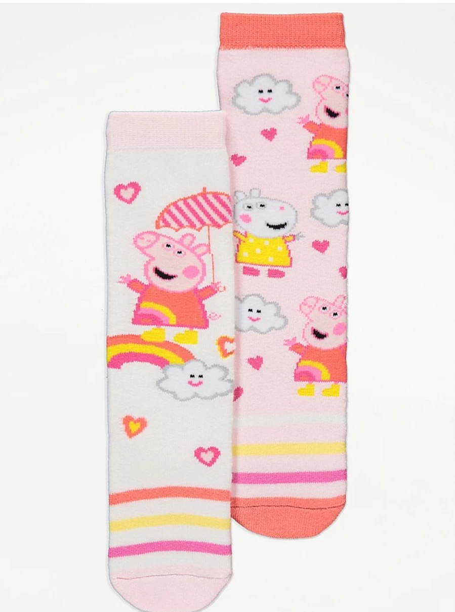 "George at Asda Kids' Peppa Pig Welly Socks 2-Pack – Waterproof & Comfortable"