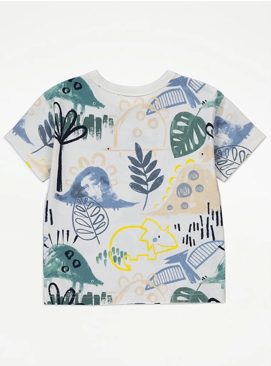 "George at Asda Boys' White Dinosaur Print T-Shirt and Shorts Set - Kids' Graphic Outfit Review"