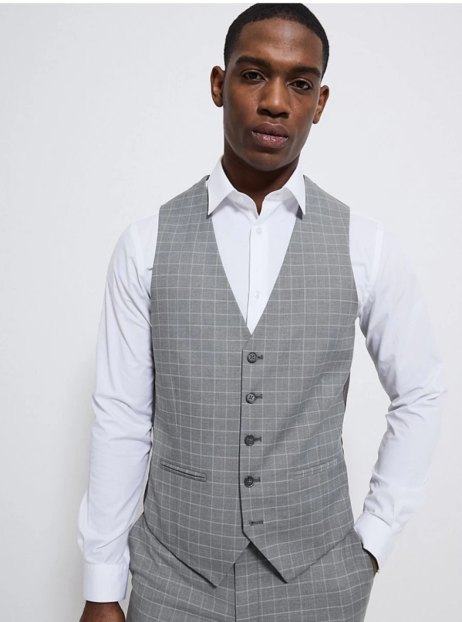 "George at Asda Men's Grey Checked Suit Waistcoat – Stylish Formal Vest Review"