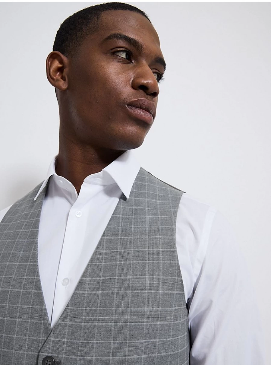 "George at Asda Men's Grey Checked Suit Waistcoat – Stylish Formal Vest Review"