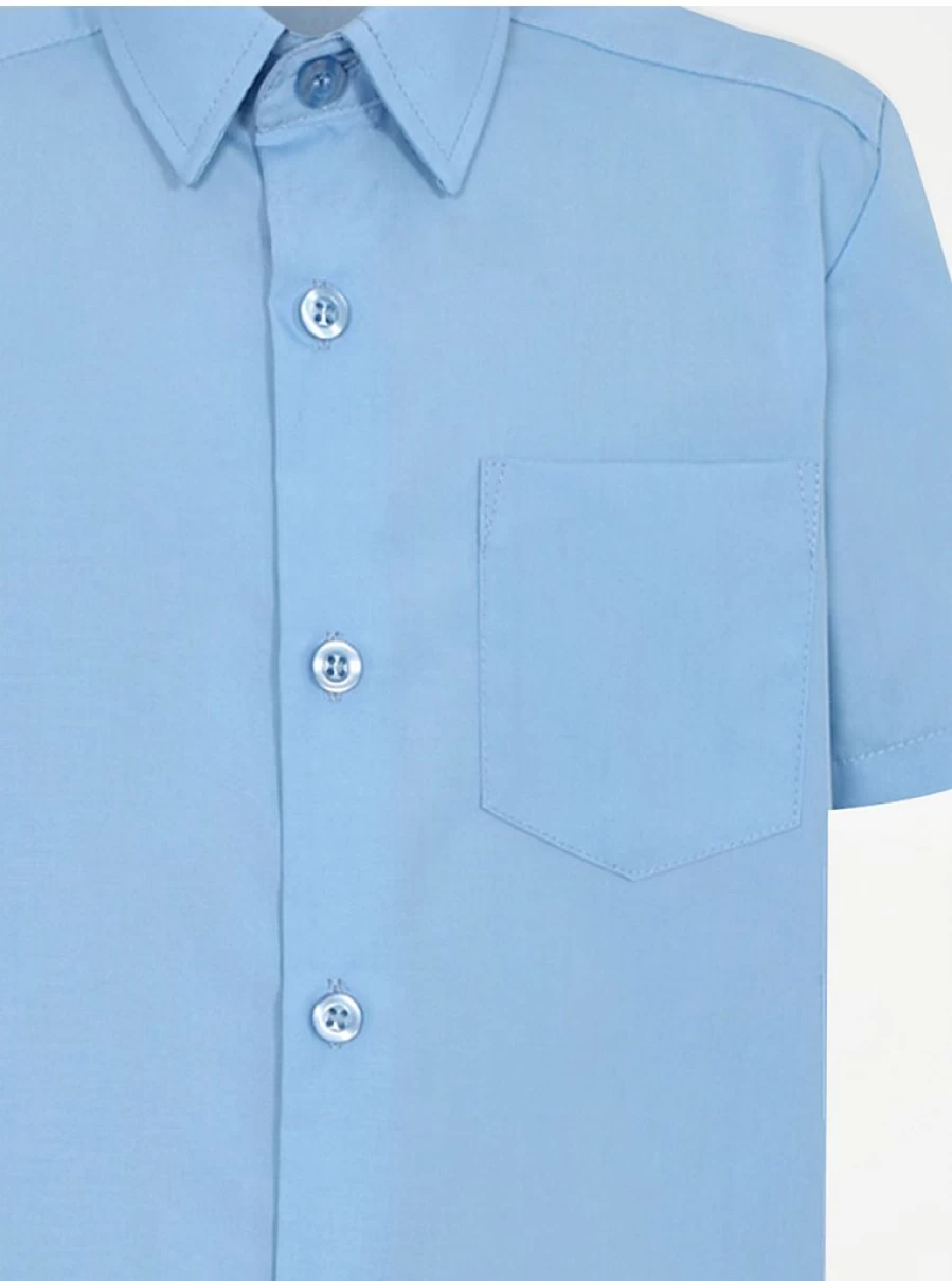 "George at Asda Boys' Light Blue Plus Fit Short Sleeve School Shirts 2-Pack – Comfortable & Durable Uniform Essentials"