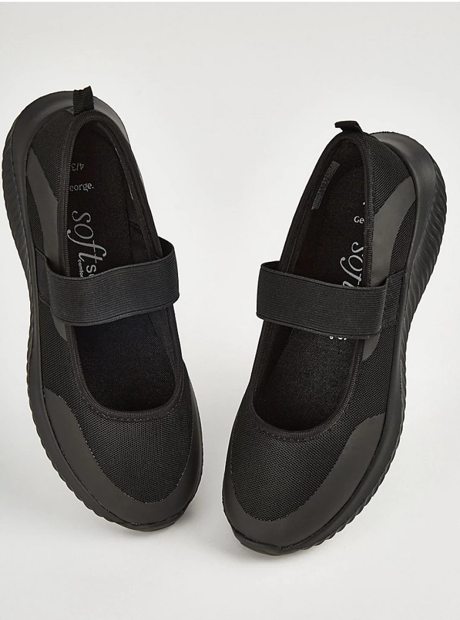 "George at Asda Women's Black Sporty Comfort Ballet Flats – Lightweight & Flexible for Active Wear"