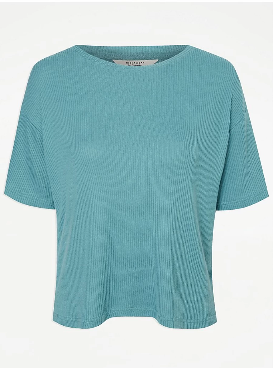 "Teal Ribbed Frill Short Pajama Set by George at Asda | Women's Lingerie & Sleepwear"