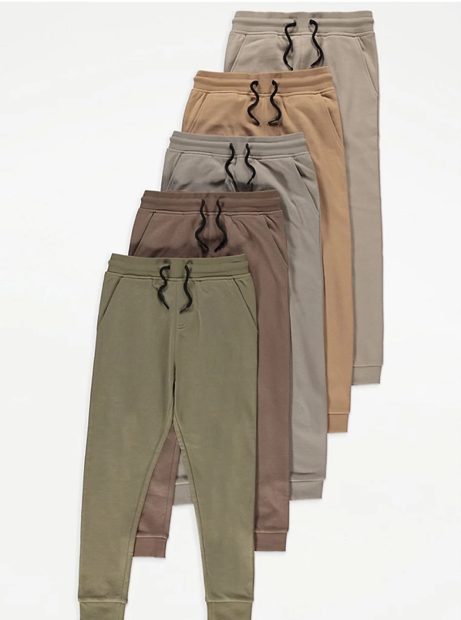 "George at Asda Boys' Neutral Joggers 5-Pack - Comfortable Kids' Loungewear Set"