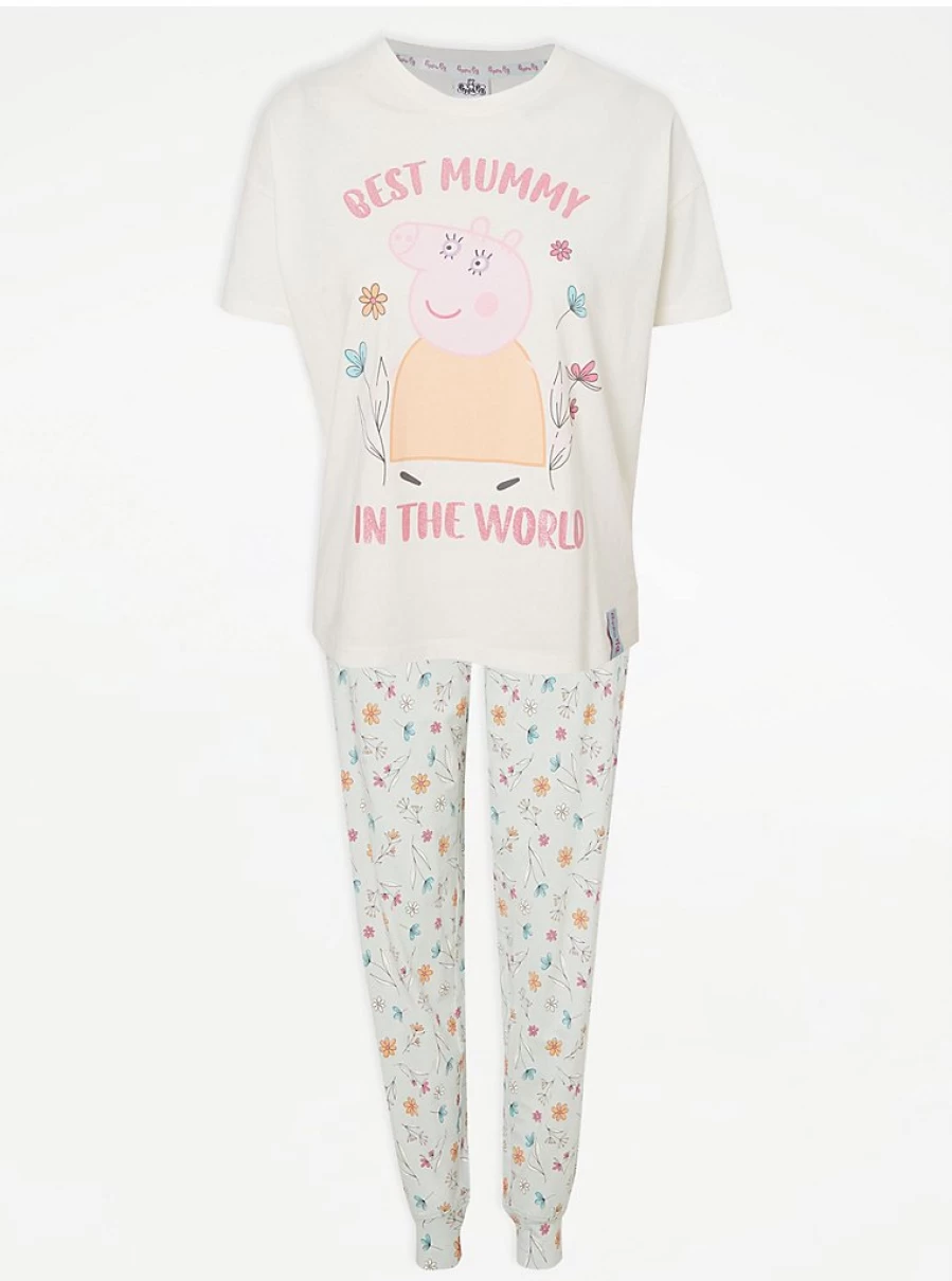 "Peppa Pig Floral Pyjamas - Best Mummy In The World Pajama Set by George at Asda"
