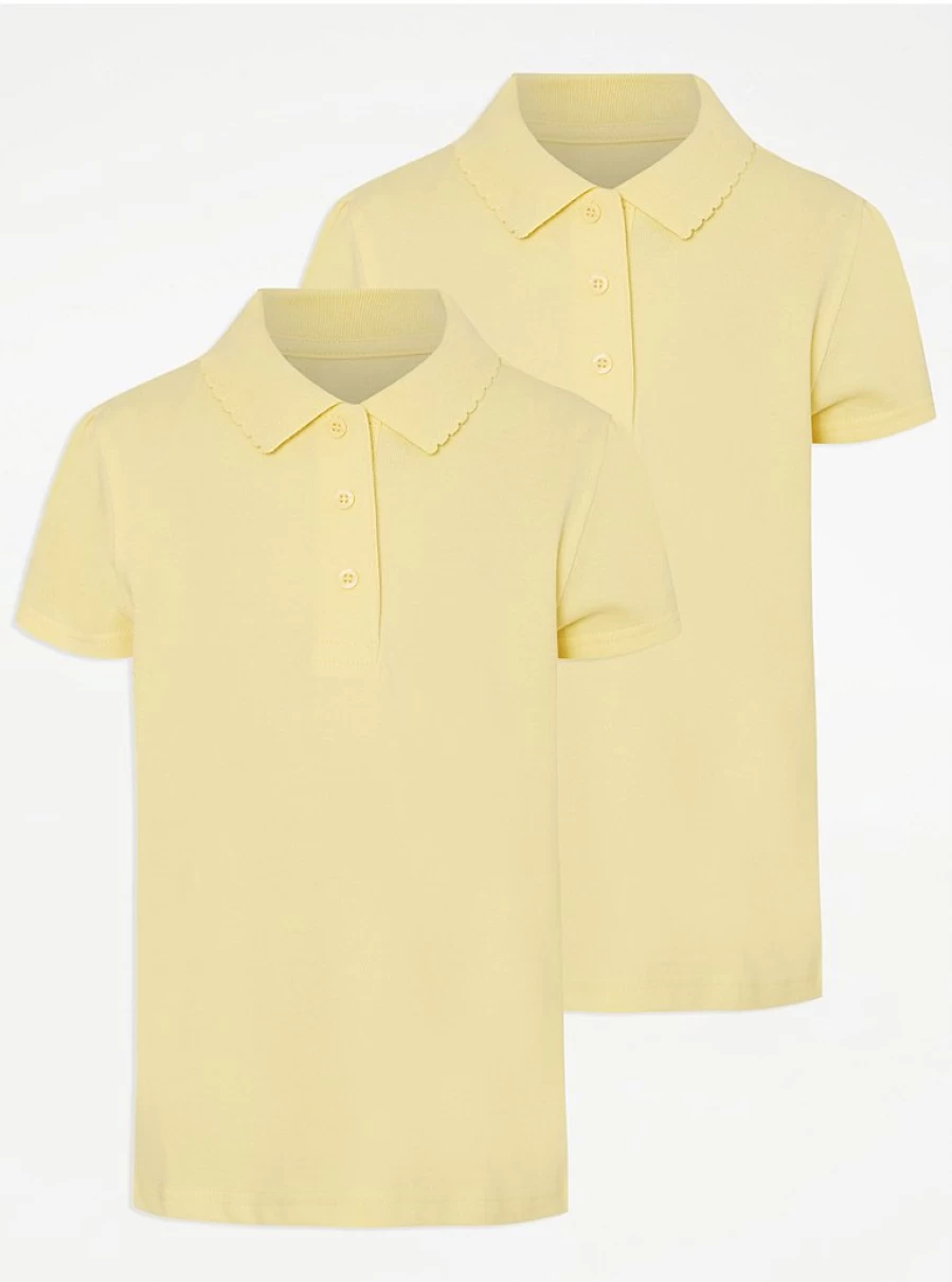 "George at Asda Girls' Yellow School Polo Tops 2-Pack – Scallop Detail Regular Fit"