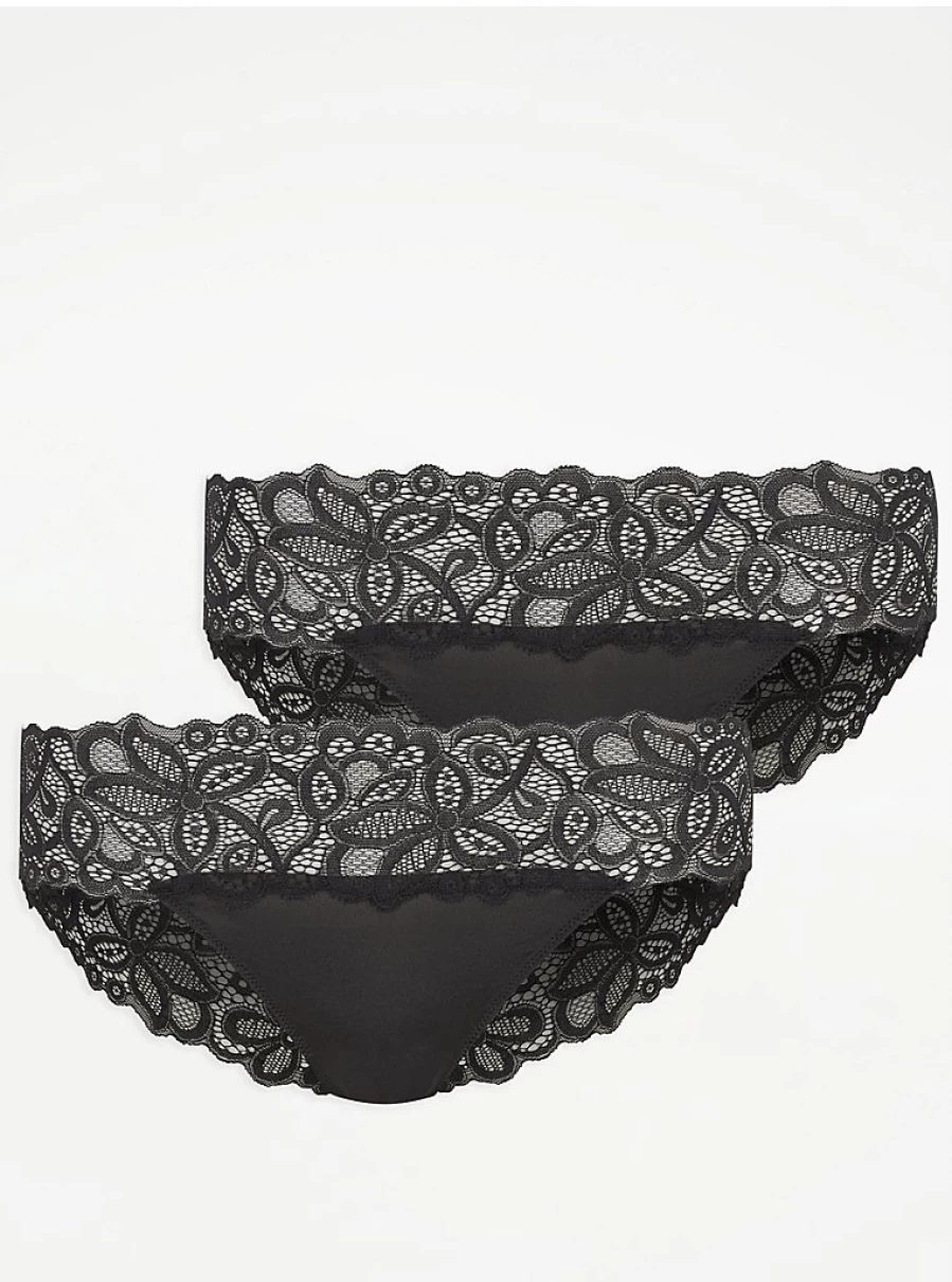 Black Lace Bandeau & Short Knickers 2-Pack - Women's Lingerie Set | George at ASDA