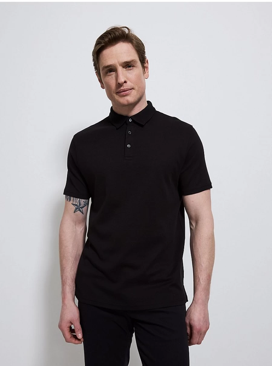 Men's Black Cotton Short Sleeve Polo Shirt | George at Asda | Comfort Fit Casual Top