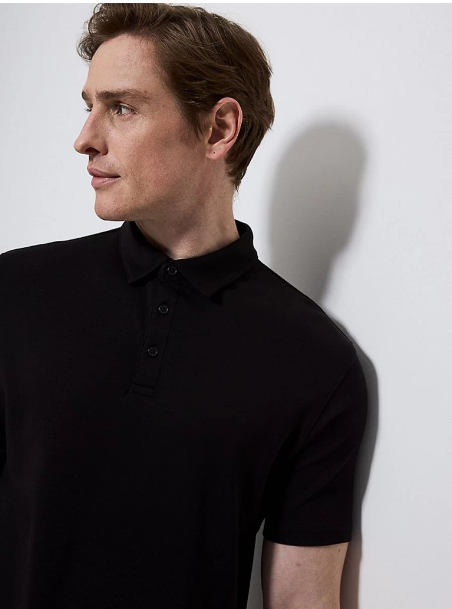 Men's Black Cotton Short Sleeve Polo Shirt | George at Asda | Comfort Fit Casual Top