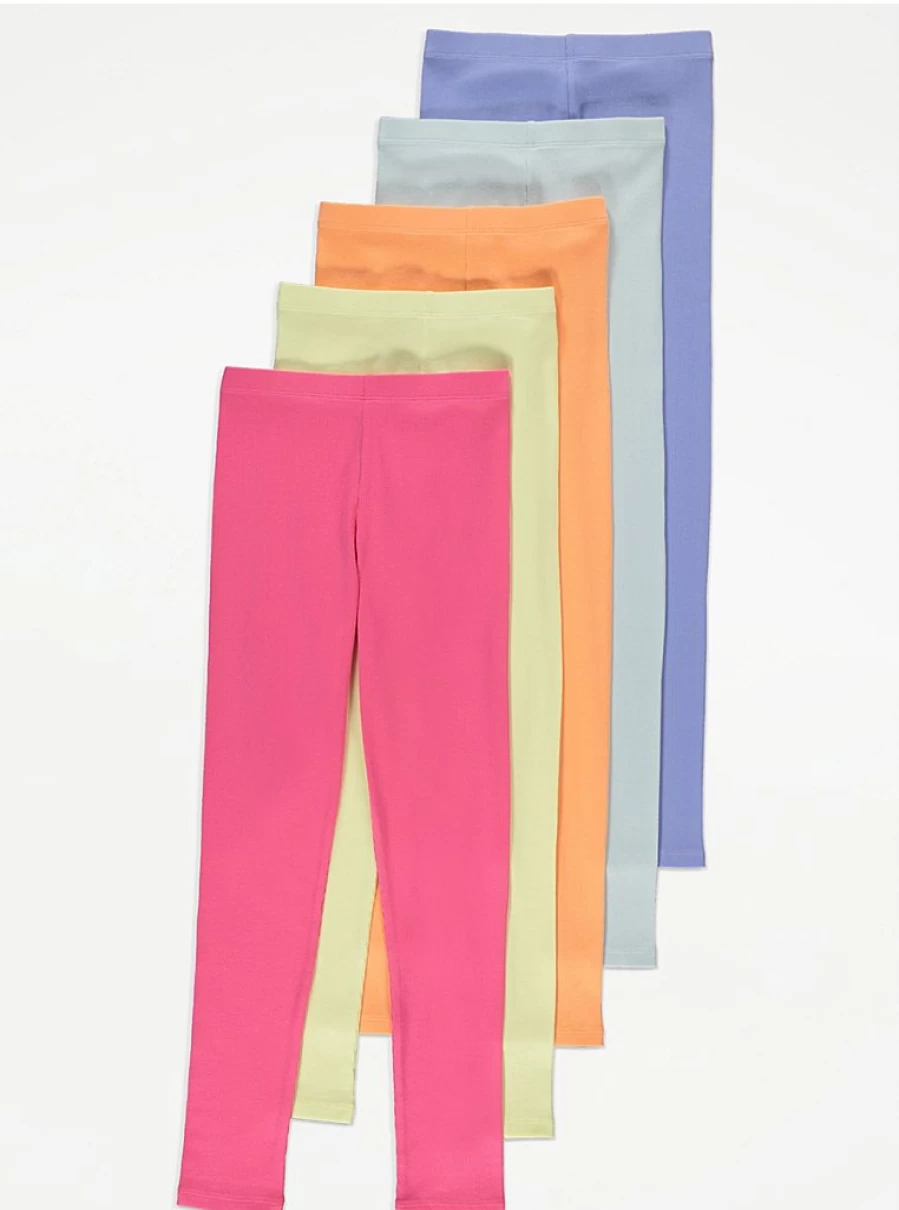 "George at Asda Girls' Bright Leggings 5-Pack | Comfortable & Stylish Kids' Leggings"