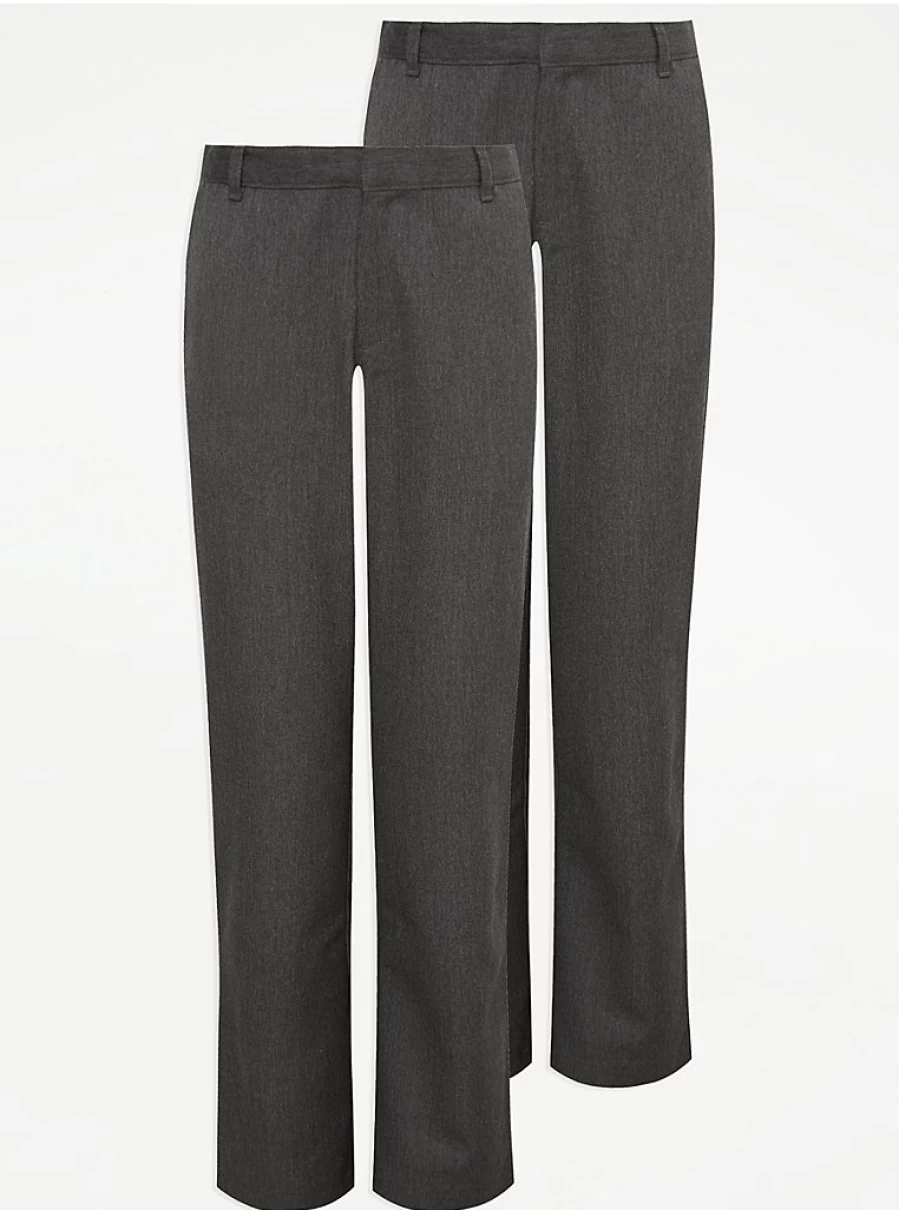 "George at Asda Boys' Grey School Trousers 2-Pack – Comfortable Regular Fit Uniform Pants"