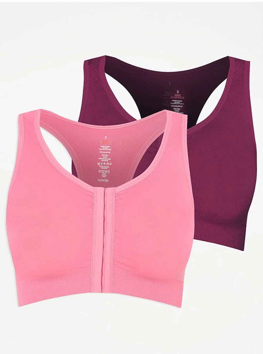 "George at Asda Women's Pink Post-Surgery Comfort Bras 2 Pack – Soft Support Bra for Recovery"