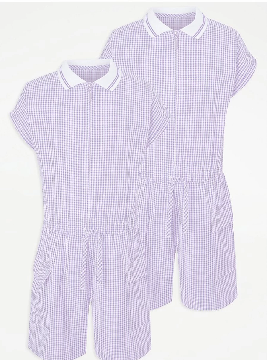 "George at Asda Girls' 2-Pack Lilac Gingham Sporty School Playsuits | Comfortable & Stylish"