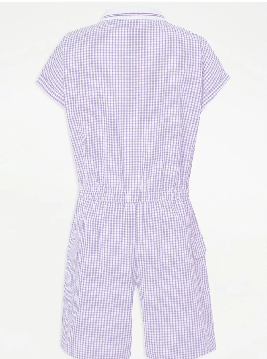 "George at Asda Girls' 2-Pack Lilac Gingham Sporty School Playsuits | Comfortable & Stylish"