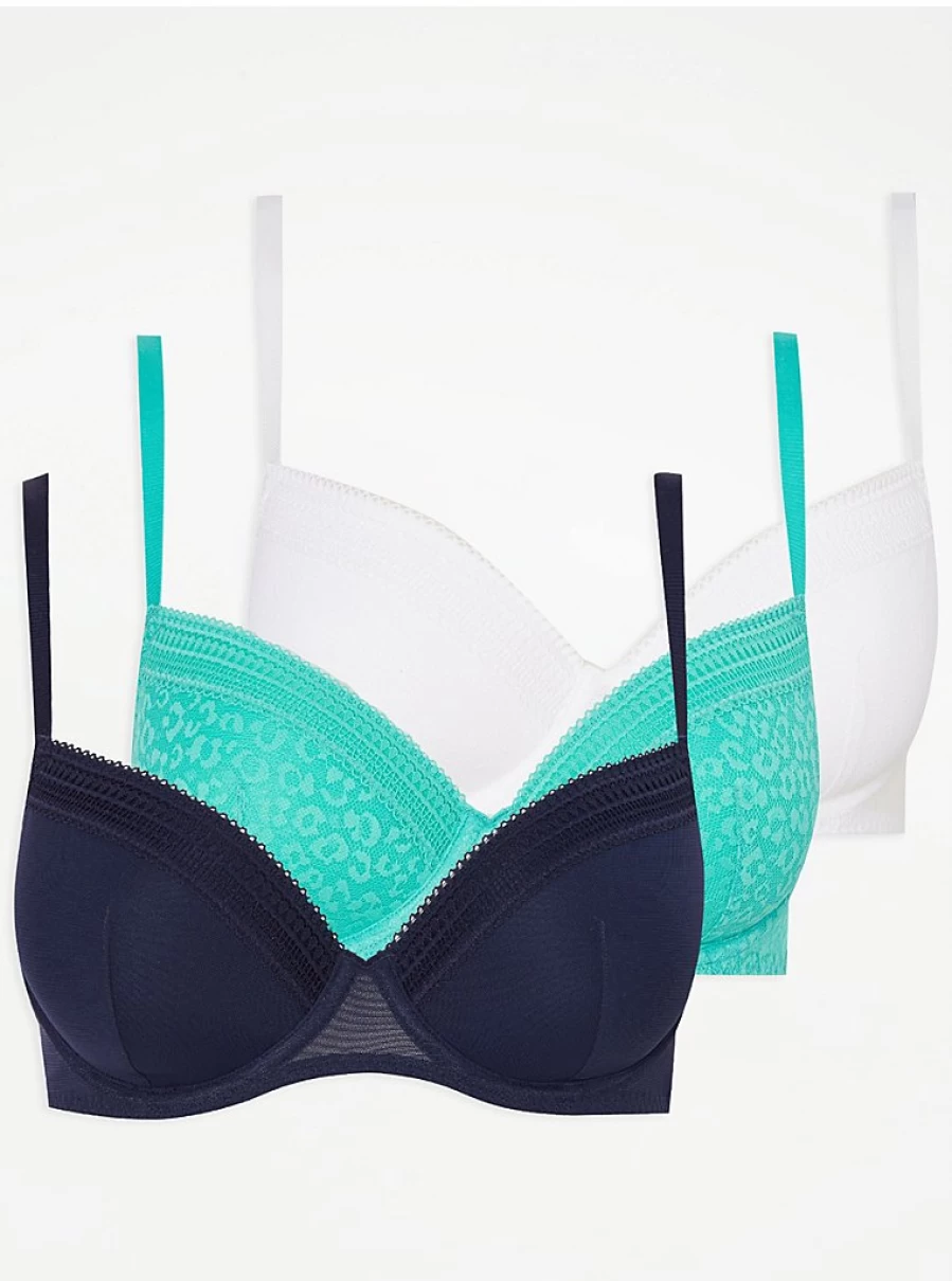 3 Pack Lace Trim T-Shirt Bras for Women | Comfortable Everyday Lingerie | George at Asda