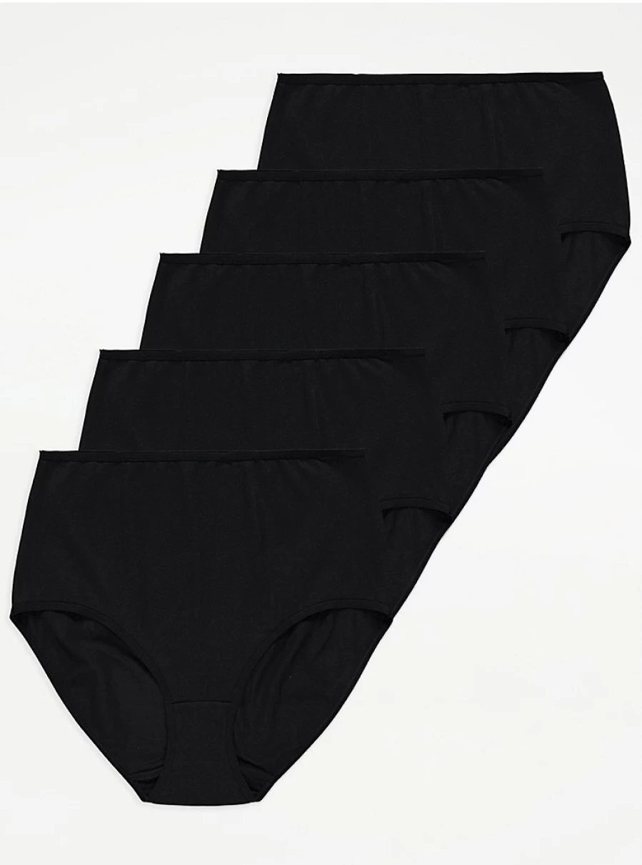 George at Asda Black Cotton Full Briefs 5-Pack - Comfortable Women's Underwear Multipack