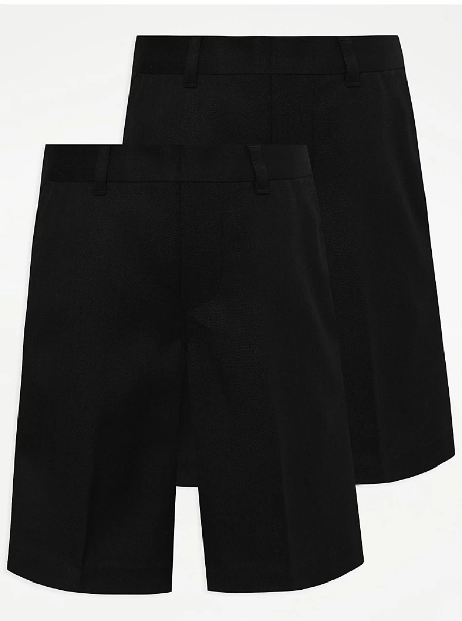 "George at Asda Boys' 2-Pack Black Plus Fit Regular School Shorts"
