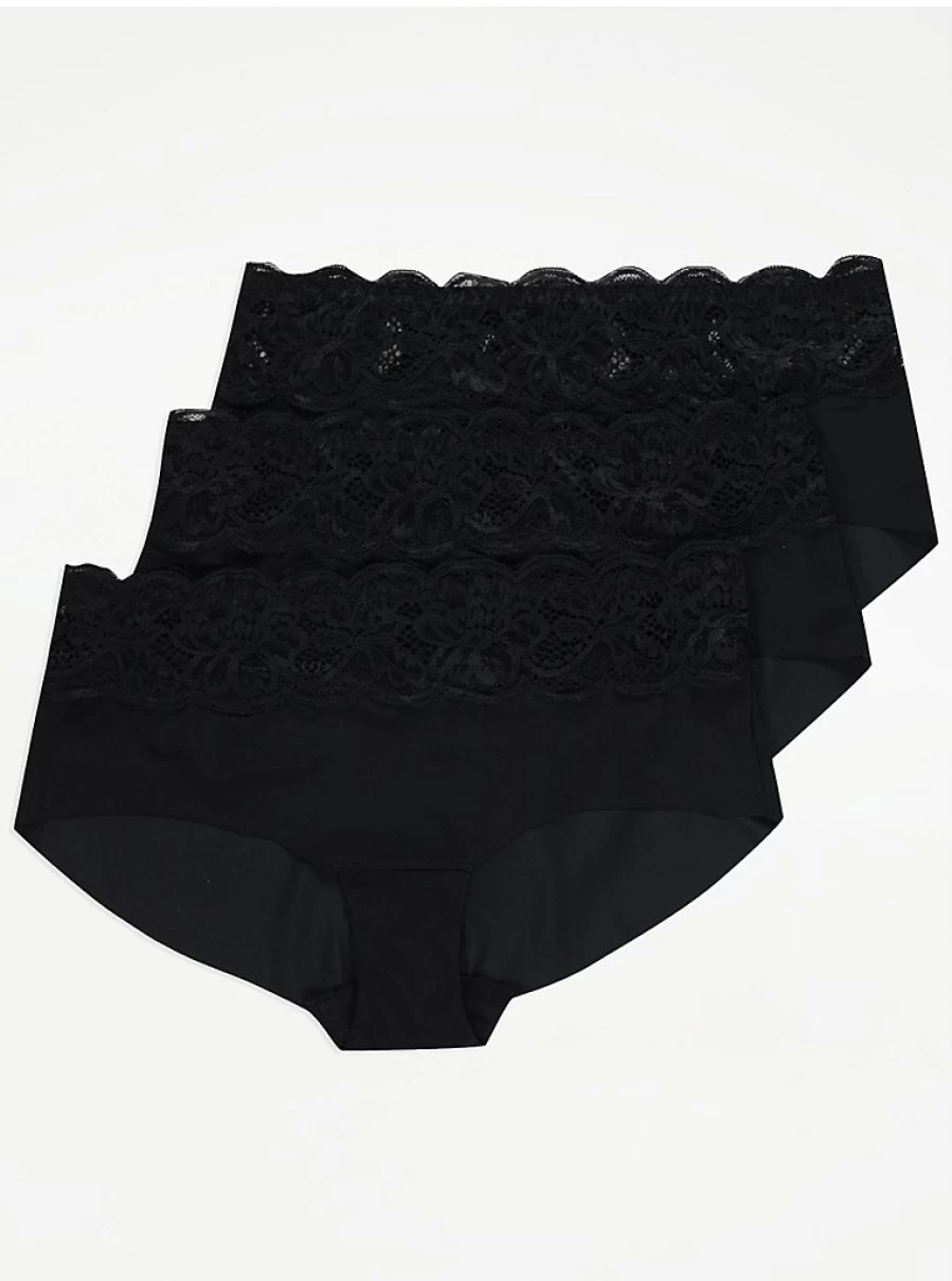 George at Asda Black Lace Bralette & Knickers 3-Piece Lingerie Set | Comfortable & Stylish Underwear