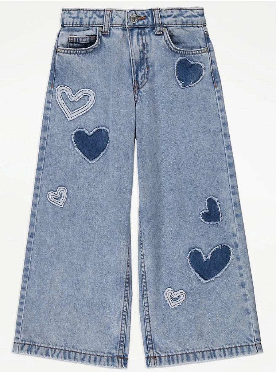 "George at Asda Kids Blue Heart Embroidered Wide Leg Jeans Review"