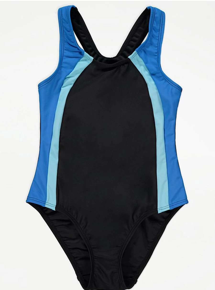 "George at Asda Kids' Blue Colour Block Sports Swimsuit – Comfort & Style for Active Children"